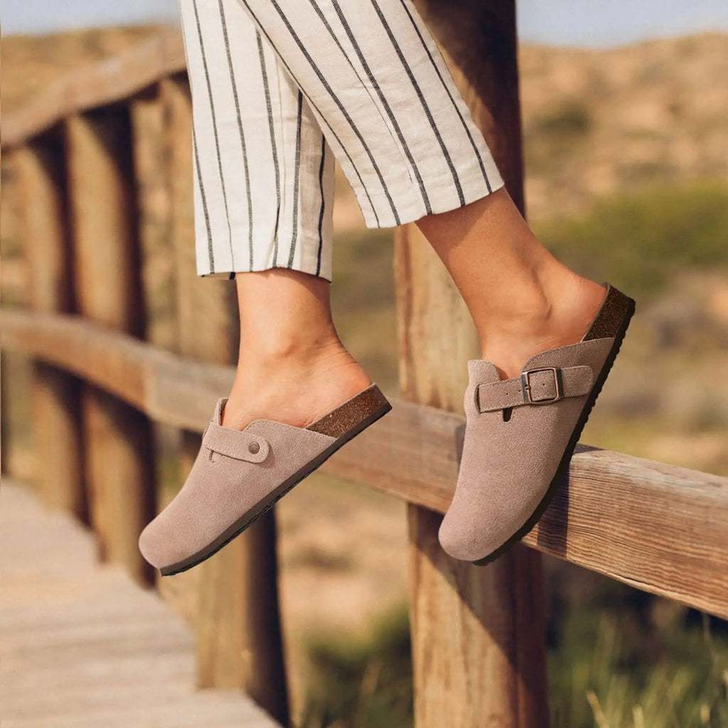 Crestar Fashion Clogs Slippers For Women Classic Suede Men Mules Cork Footbed Leather Potato Shoes With Arch Support Beach Slide